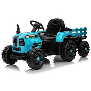 12-Volt Battery Powered Electric Tractor Toy with Remote Control, Electric Car for Kids in Blue