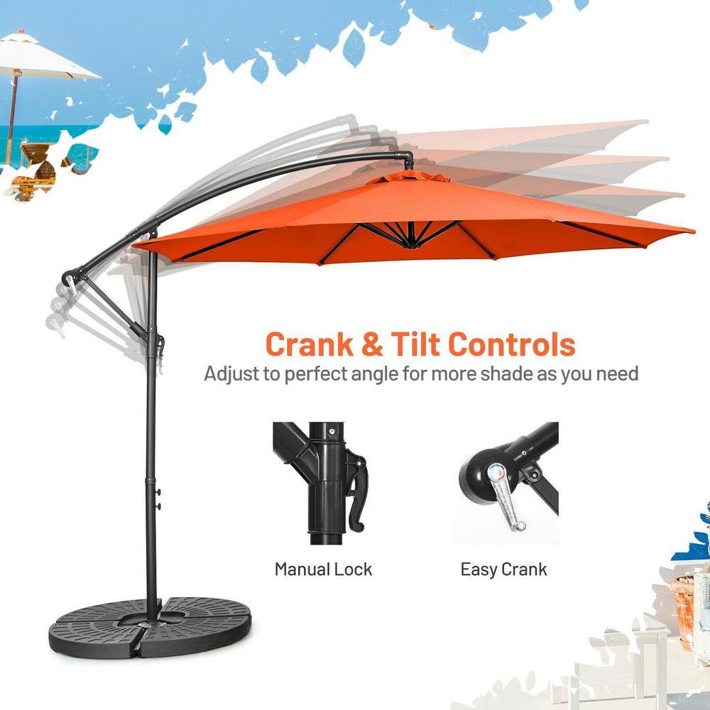 10' Orange Polyester Patio Offset Umbrella with Iron Frame