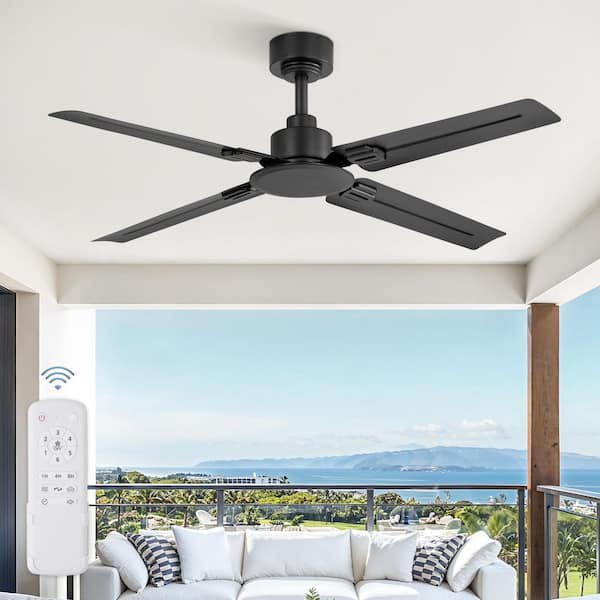 48 in. Black Standard Ceiling Fan No Light, with 6-Speed Reversible Quiet DC Motor and Remote (Downrod/ Angled Mount)