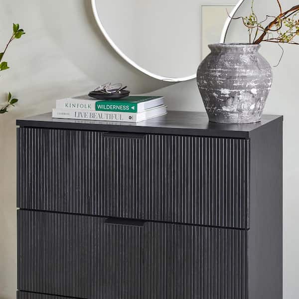 Mid-Century Modern Black Wood 28 in. Chest of Drawers