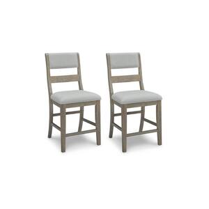 24.25 in. Gray and Brown Low Back Wooden Frame Counter Height Barstool with Polyester Seat (Set of 2)