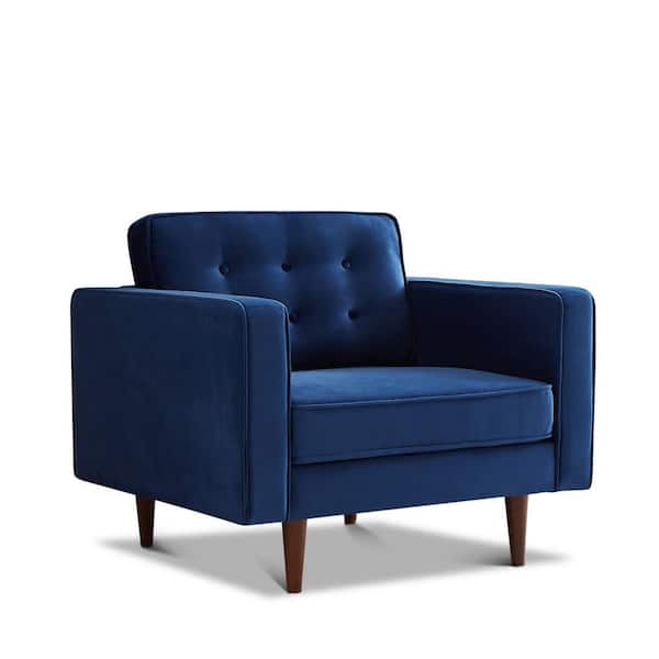 Ashcroft Furniture Co Harriet Blue Mid-Century Tufted Pillow Back Velvet Upholstered Arm Chair