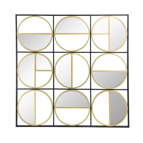 Afoxsos 35 in. W x 35 in. H Eclectic Styling Metal Beaded Black Wall Mirror with Contemporary Design for Bedroom ND Entryway