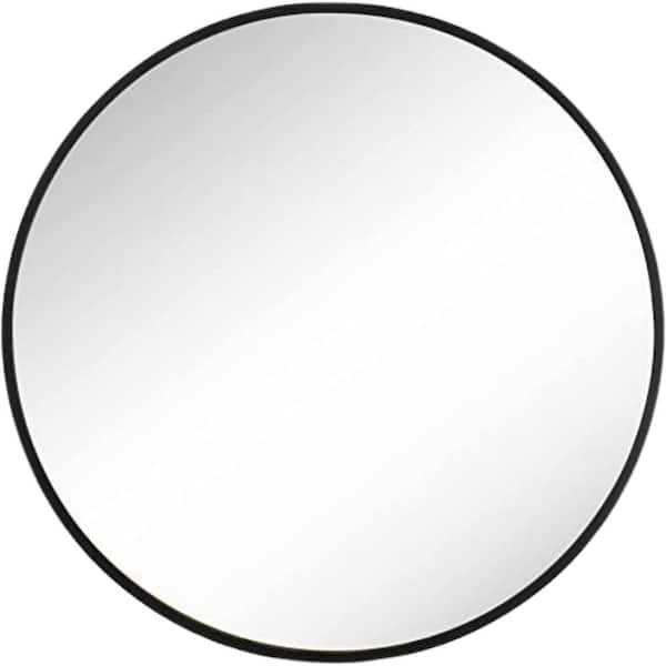 Afoxsos 28 in. W x 28 in. H Round Metal Framed Black Mirror, Elegant and Durable for Wall, Bathroom, Bedroom, Vanity and Hallway