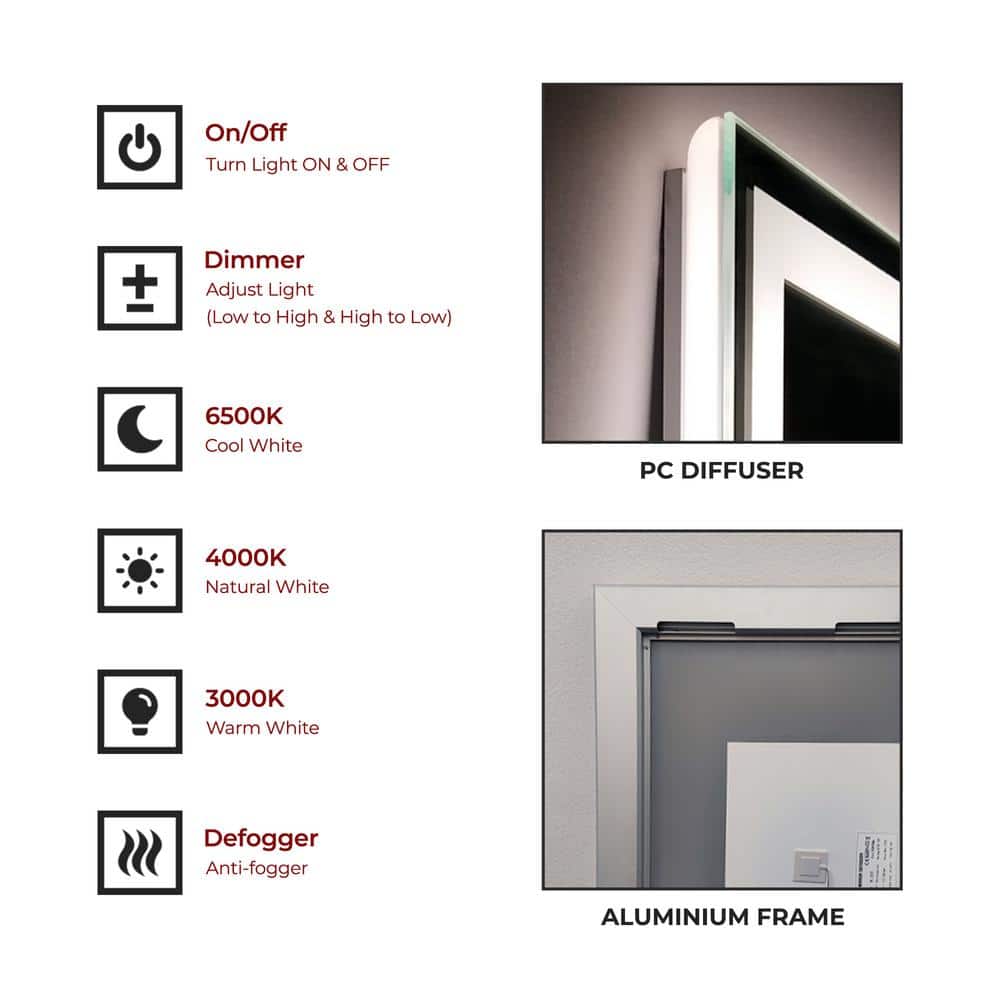 Sleek 60'' Frameless LED Lighted Full-Length Mirror with Touch Dimmer