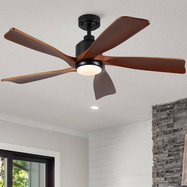 TeakAura 52 in. Indoor Matte Black Standard Ceiling Fan with Light, Remote Control Included and Walnut Wood Blades