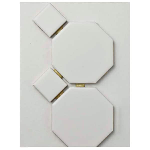 Merola Tile Metro Octagon Matte White with Dot Porcelain Mosaic Tile - 3 in. x 4 in. Tile Sample