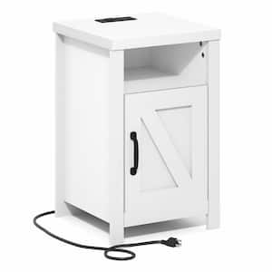 Farmhouse White 15.1 in. W Nightstand with Charging Station and Door