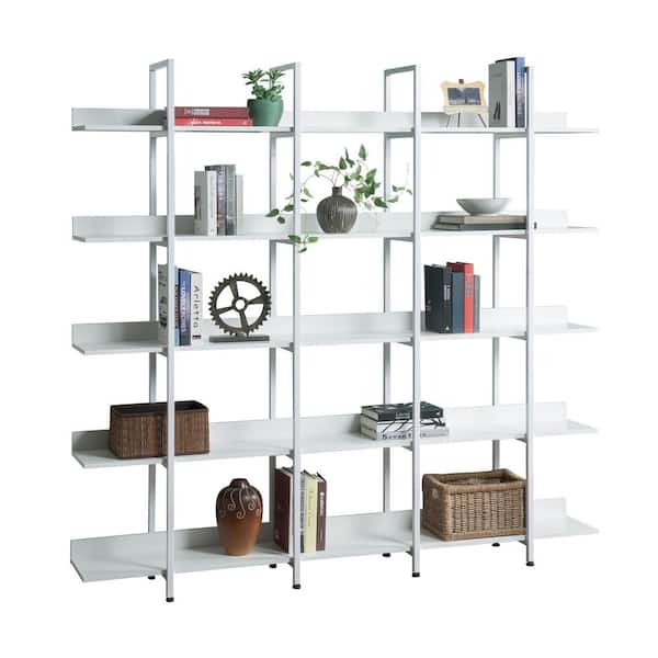 Siavonce 11.81 in. W x 70.87 in. H x 70.87 in. D White 5 Tier Metal Frame Bookcase Home Office Open MDF Board Bookshelf