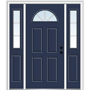 64.5 in. x 81.75 in. Internal Grilles Left-Hand 1/4-Lite Clear Painted Fiberglass Smooth Prehung Front Door w/ Sidelites