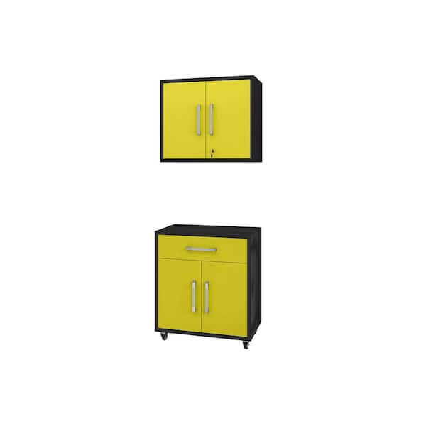 Eiffel 28.35 in. W x 60.00 in. H x 17.72 in. D Composite Wood 2-Piece Garage Storage System in Matte Black and Yellow