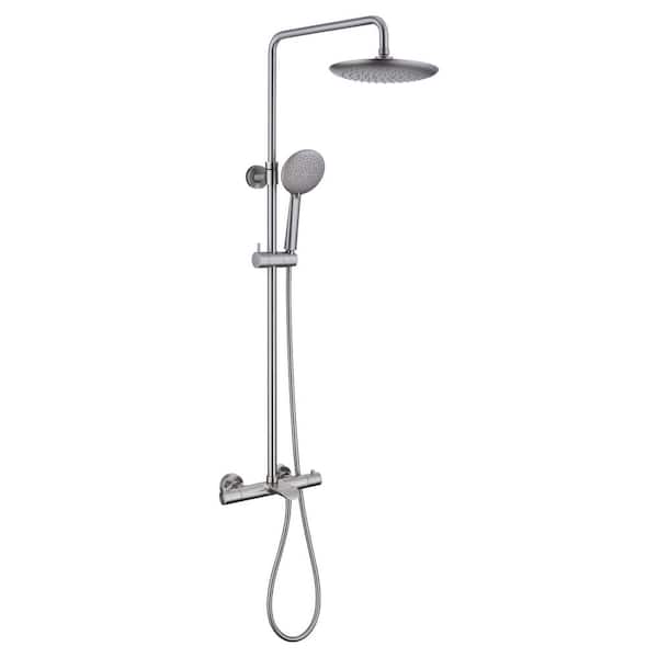 CASAINC 5-Spray Patterns 9.5 in. Thermostatic Shower Faucet Wall Mount Dual Shower Heads and Tub Faucet in Brushed Nickel