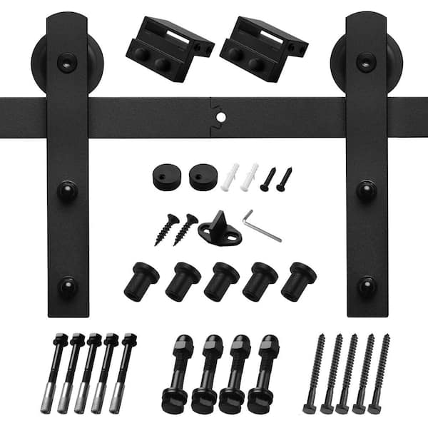 8 ft./96 in. Black Sliding Barn Door Track and Hardware Kit with I-Shape Hanger For Single Door