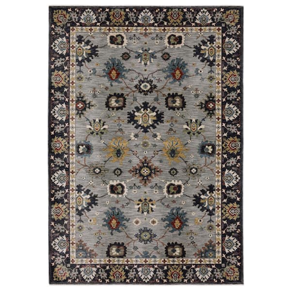 Elanor Blue/Multi 10 ft. x 13 ft. Traditional Floral Oriental Polyester Fringe-Edge Indoor Area Rug
