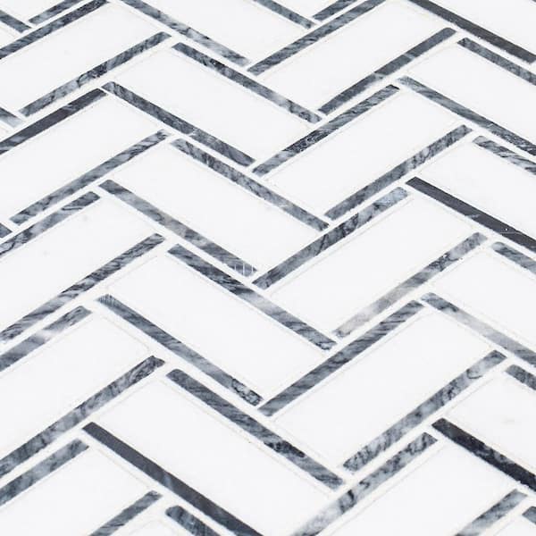Jeffrey Court Bayou White Herringbone 10.25 in. x 11.875 in. x 6 mm Honed Natural Stone Mosaic Wall and Floor Tile
