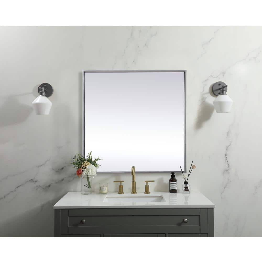 Modern Silver Metal Frame Square Bathroom Mirror 24 inch
