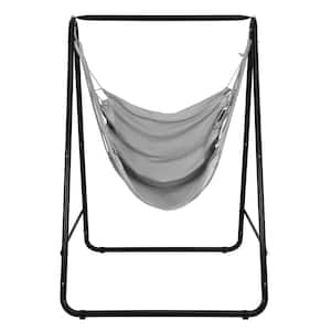 45 in. Free Standing Hanging Padded Hammock Chair with Stand and Heavy-Duty Steel in Gray