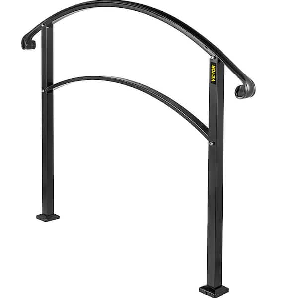 5 ft. Handrail Fits 1 or 5 Steps Matte Black Stair Rail Wrought Iron Handrail with Installation Kit for Outdoor Steps