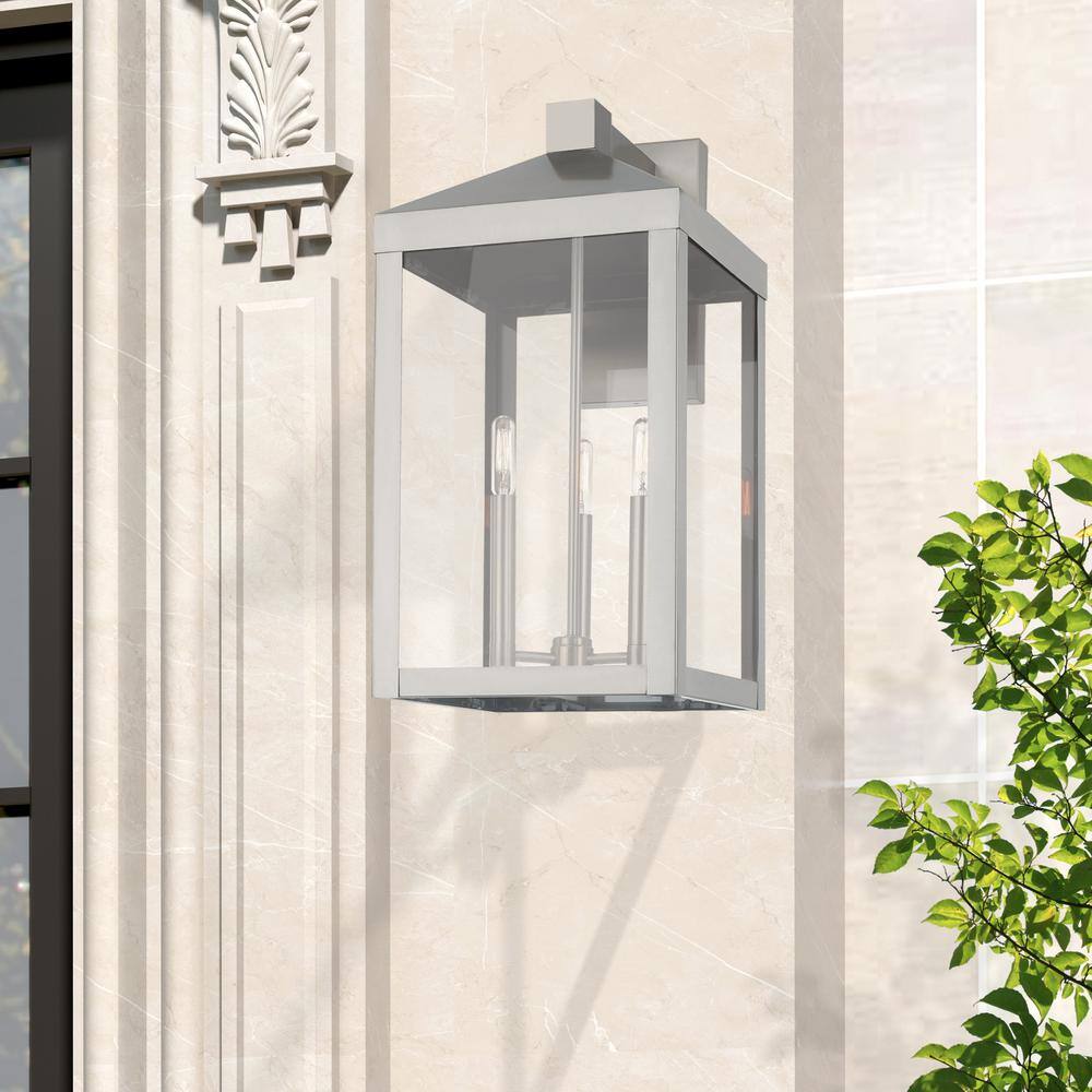Bartek Brushed Nickel 3-Light Dimmable Lantern Sconce with Clear Glass