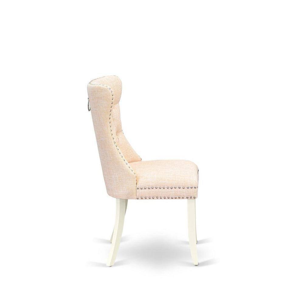 Linen White Round Drop Leaf Dining Table Set with Beige Upholstered Chairs