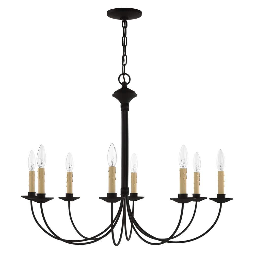 Heritage Black Steel 8-Light Curved Chandelier