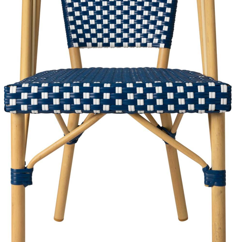 Arles Blue and Beige Wicker Bistro Dining Chair Set