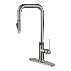 Henassor Single-Handle Pull Down Sprayer Kitchen Faucet with Advanced Spray and Deck Plate in Brushed Nickel