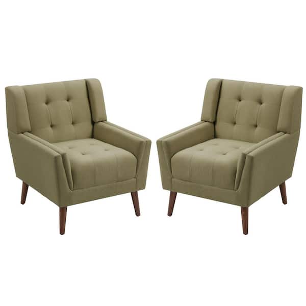 Uixe Mocha Linen Upholstered Armchair with Wood Frame (Set of 2)
