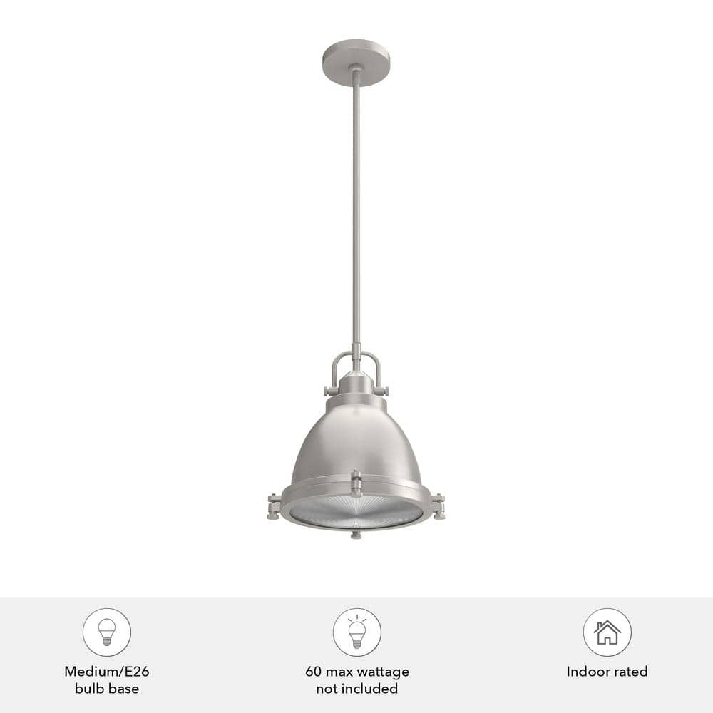 Bridgemoor Brushed Nickel LED Bowl Pendant with Holophane Glass, 12"