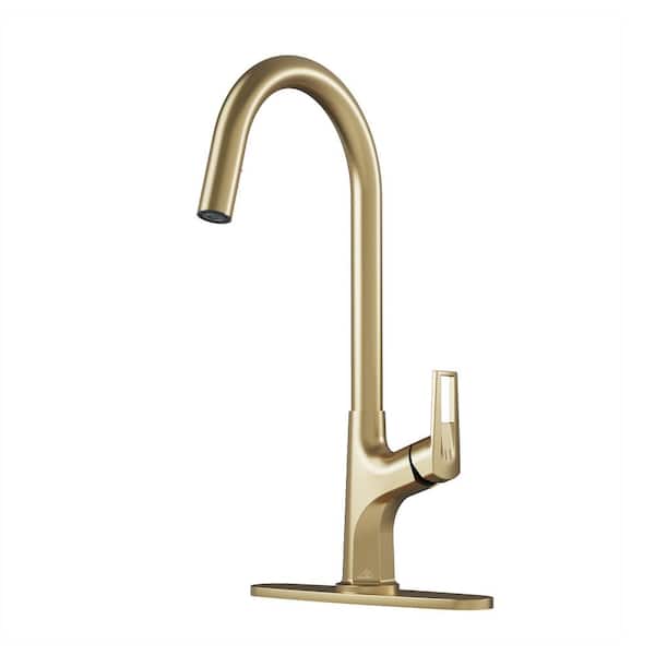Boyel Living 2-Spray Patterns Single Handle Pull Down Sprayer Kitchen Faucet with Deckplate and Water Supply Hoses in Brushed Gold