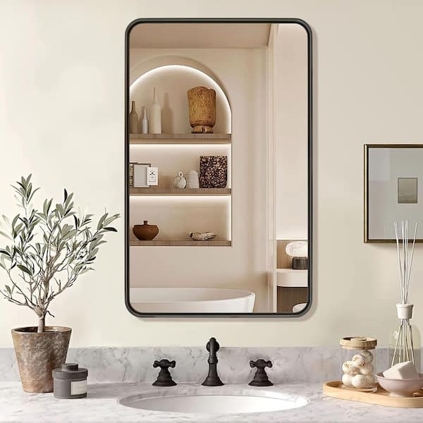 Dovelina 50 in. W x 31 in. H Rectangle Metal Framed Black Deep Modern Wall Mirror