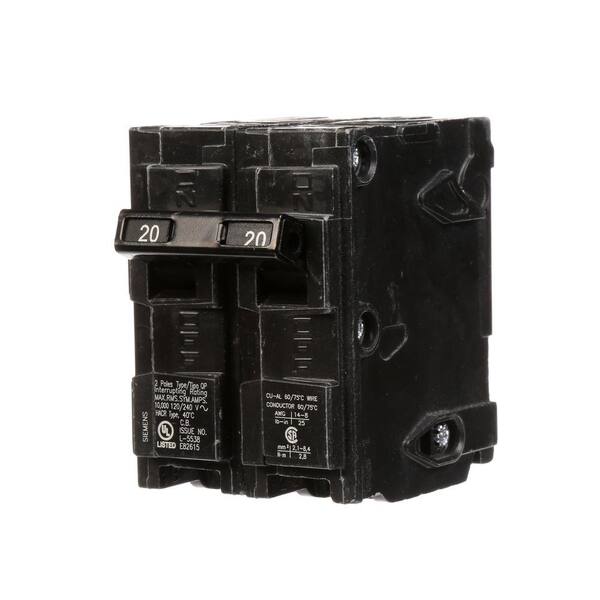 Siemens 20 Amp Double Pole Type Qp Circuit Breaker Q220u The Home Depot