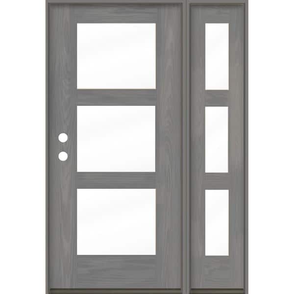 Krosswood Doors Modern 50 in. x 80 in. 3-Lite Right-Hand/Inswing Clear Glass Malibu Grey Stain Fiberglass Prehung Front Door WITH RSL