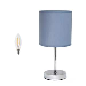 11.81 in. Traditional Petite Metal Stick Table Lamp for Bedroom with Fabric Drum Shade and Feit LED Bulb, Purple