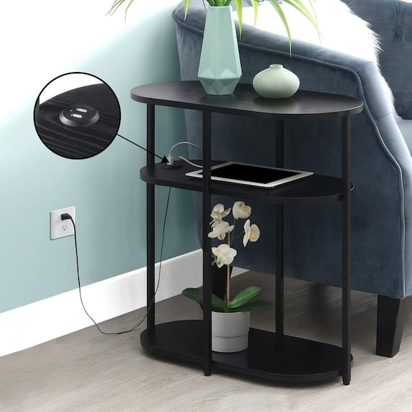 Convenience Concepts Designs2Go Simon 23.75 in. W Black Wood 3 Tier Oval Chairside End Table with USB Ports