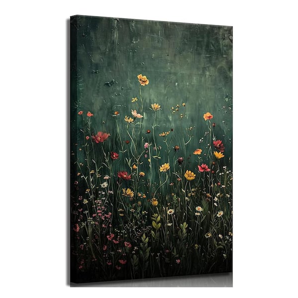 Dark Wildflower Canvas Wall Art Vintage Flower Paintings Pictures Wall Decor Modern Farmhouse Floral Botanical
