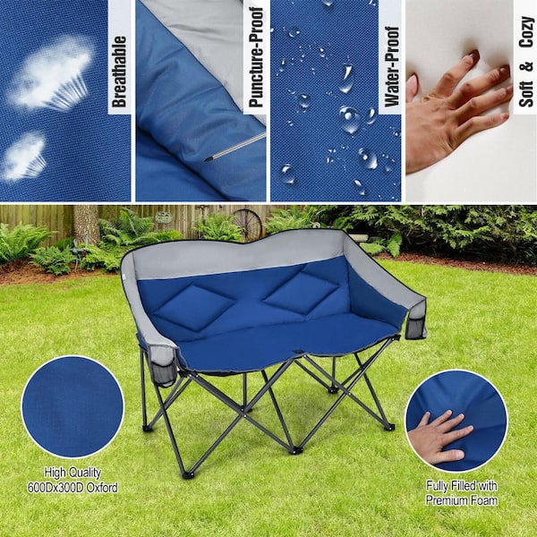 Blue Folding Camping Chair with Bags and Padded, Oversize Camp Seat Fo