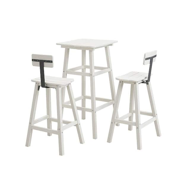 Unbranded White 3-Piece Metal Rectangle Outdoor Serving Bar Set