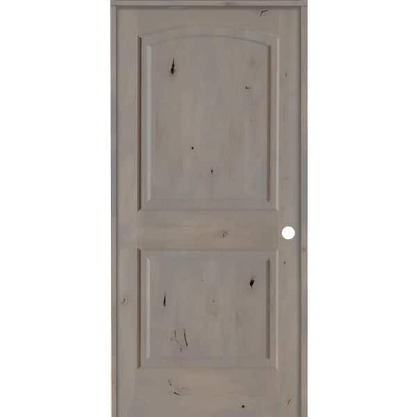Krosswood Doors 30 in. x 80 in. Rustic Knotty Alder 2-Panel Left Handed Grey Stain Wood Single Prehung Interior Door with Arch Top