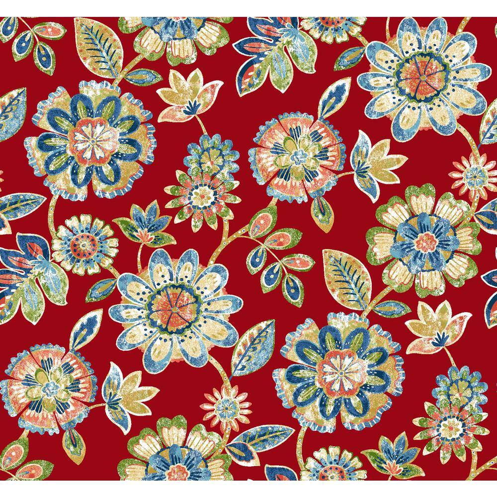 Daelyn Cherry Red Floral Outdoor Bench Cushion with Ties
