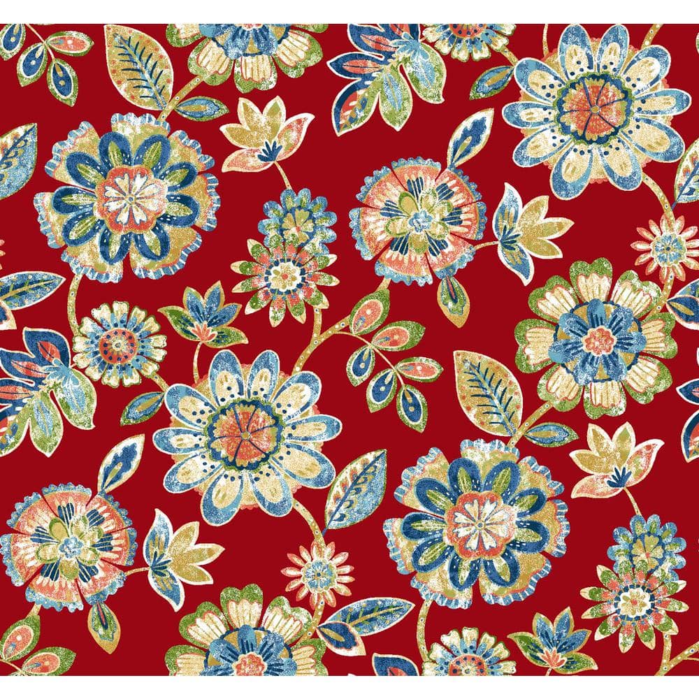 19" Red Floral Tufted Outdoor Wicker Seat Cushions (Set of 2)