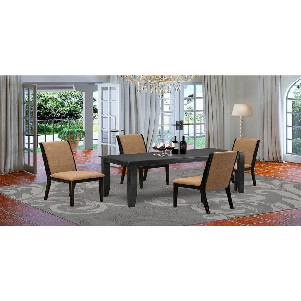 5-Piece Black Finish Solid Wood Top - Rectangular Dining Room Set with High Back - Seats 4