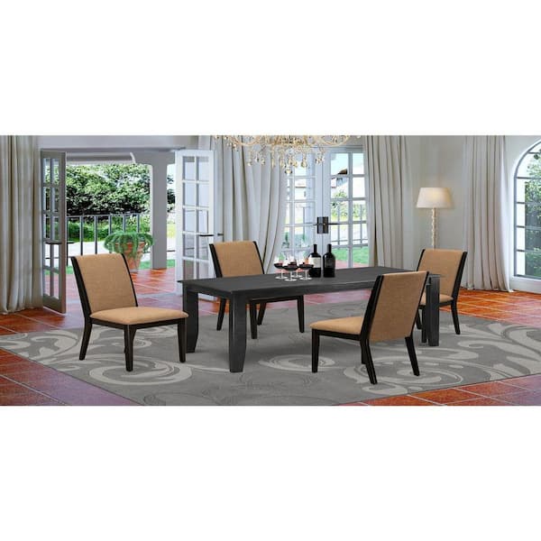 East West Furniture 5-Piece Black Finish Solid Wood Top - Rectangular Dining Room Set with High Back - Seats 4