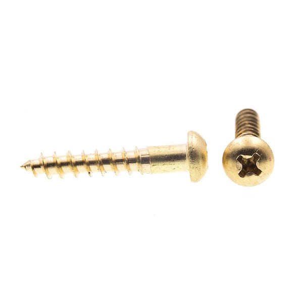 Prime-Line #8 x 1 in. Phillips Drive Wood Screws Round Head Solid Brass (25-Pack)