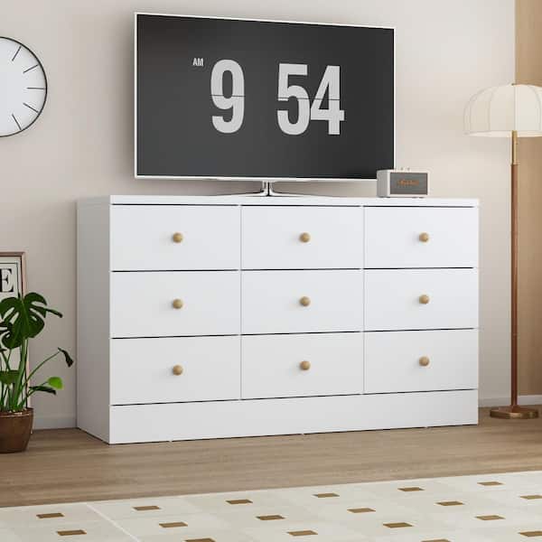 FUFU&GAGA White 9 Drawers 47.2 in. W Wooden Chest of Drawers, Sideboard, Storage Cabinet, Dresser without Mirror