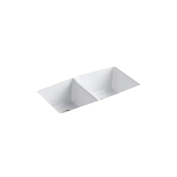 KOHLER Brookfield Undermount Cast Iron 33 in. Double Bowl Kitchen Sink with Simplice Faucet