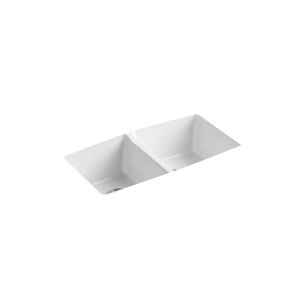 Brookfield Undermount Cast Iron 33 in. Double Bowl Kitchen Sink with Simplice Faucet