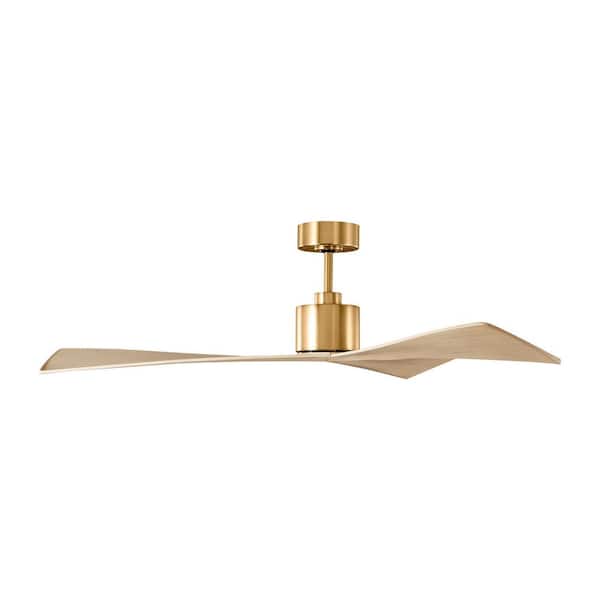 Generation Lighting - Fan Adler 52 in. Burnished Brass Modern Downrod Mount Standard Ceiling Fan with Remote and Washed White Oak Blades