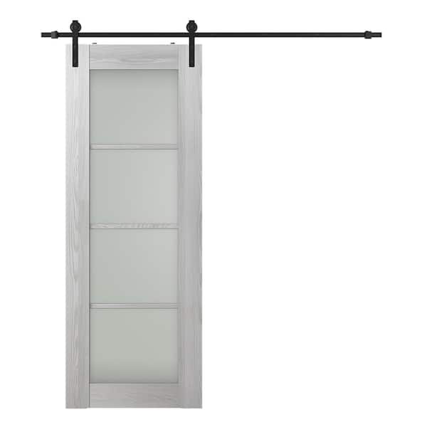 Belldinni Vona 4 Lite 24 in. x 80 in. 4-Lite Frosted Glass Ribeira Ash Wood Composite Sliding Barn Door with Hardware Kit