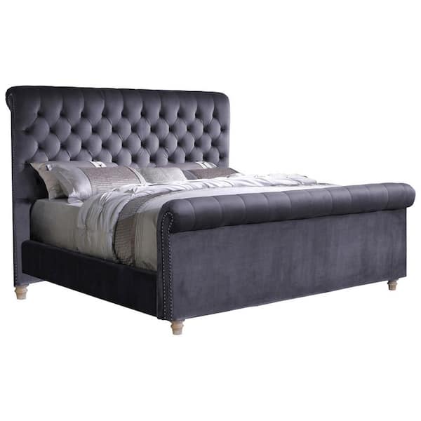 Best Master Furniture Clarkson Gray Tufted Velvet Queen Platform Bed